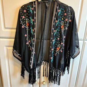 Forever 21 Black Sheer Open-Front Kimono